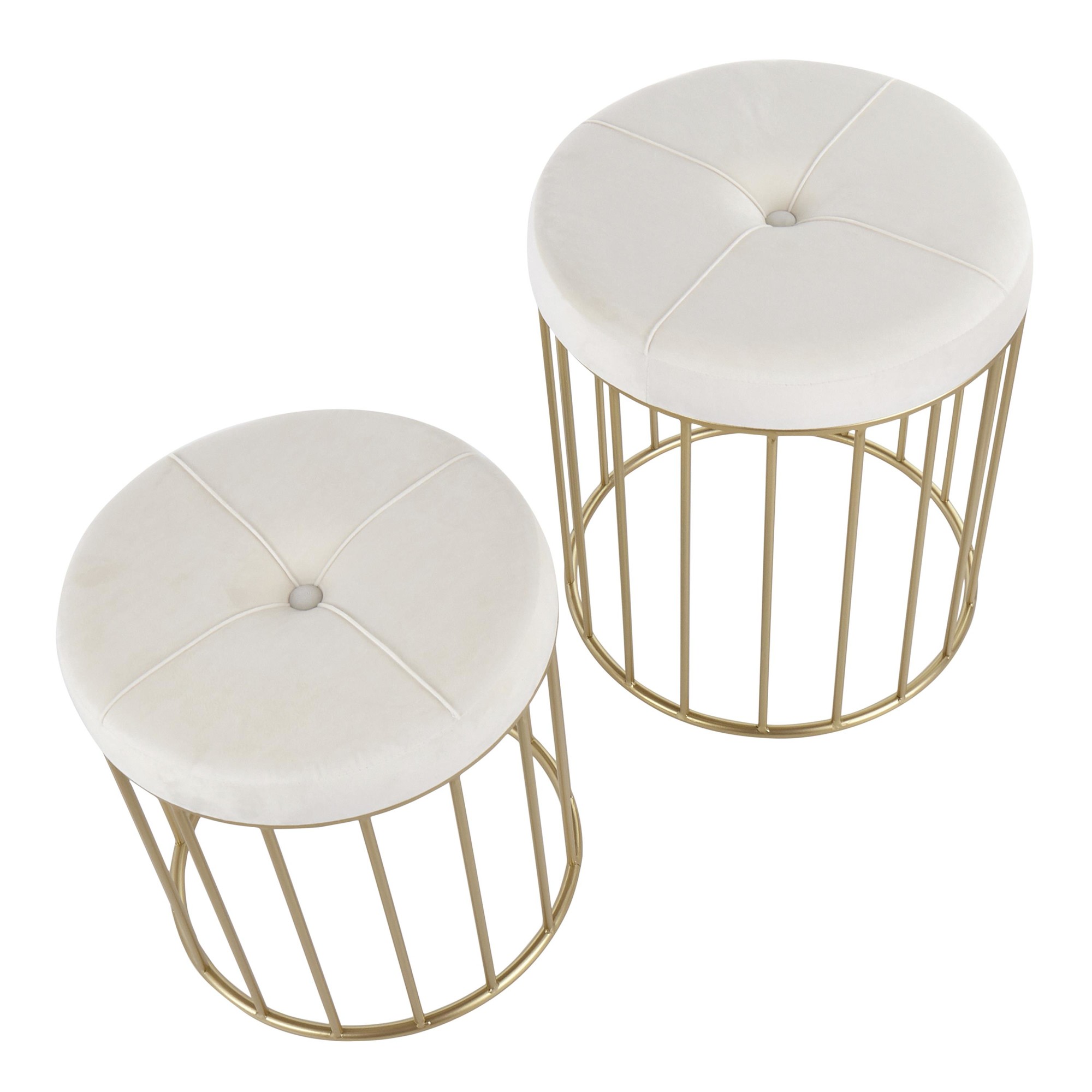Canary Gold Metal Cream Velvet Contemporary Nesting Ottomans 4 Canary Gold Metal Cream Velvet Contemporary Nesting Ottomans - Image 4