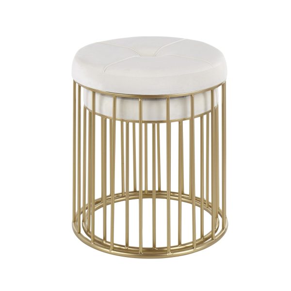 Canary Gold Metal Cream Velvet Contemporary Nesting Ottomans 4