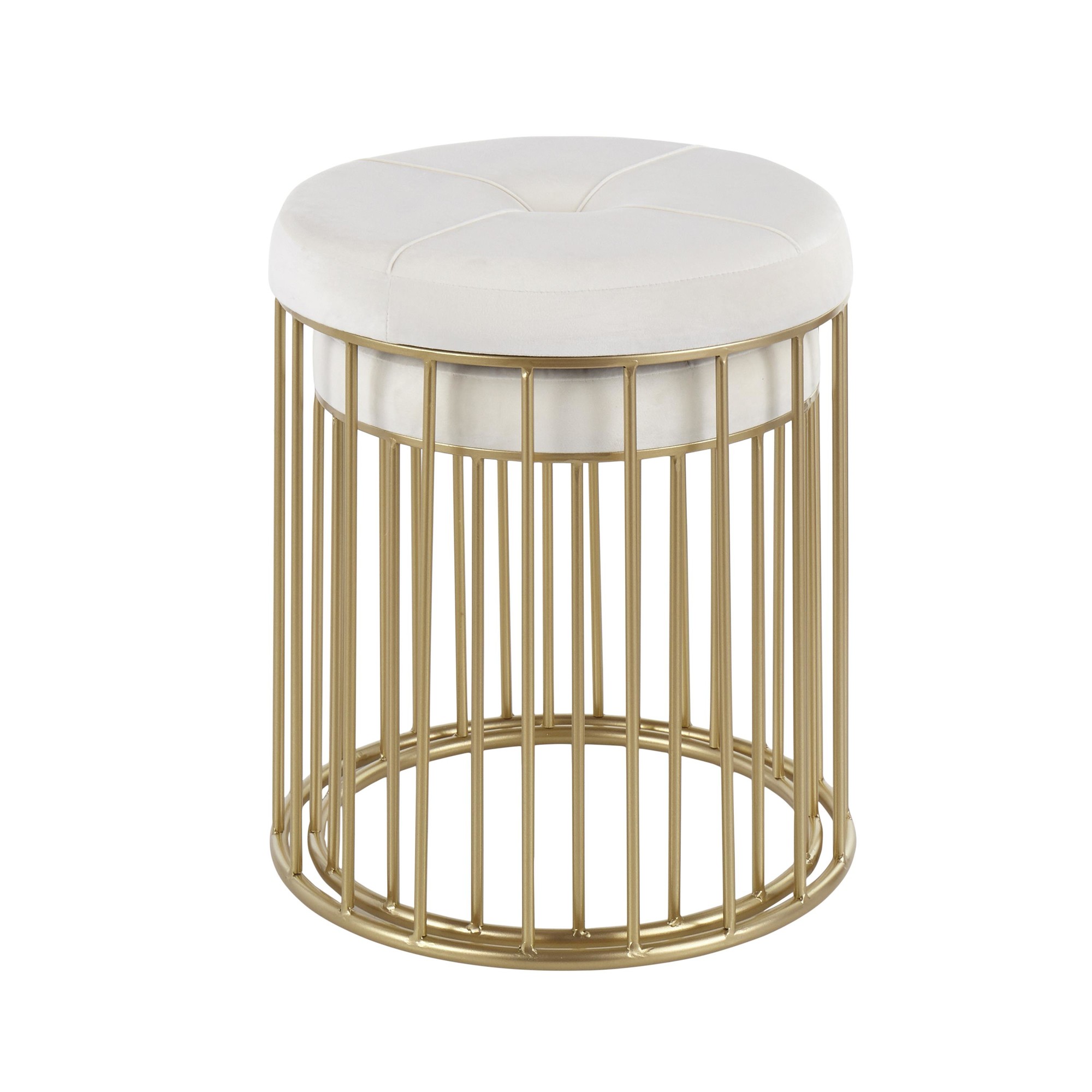Canary Gold Metal Cream Velvet Contemporary Nesting Ottomans 5 Canary Gold Metal Cream Velvet Contemporary Nesting Ottomans - Image 5
