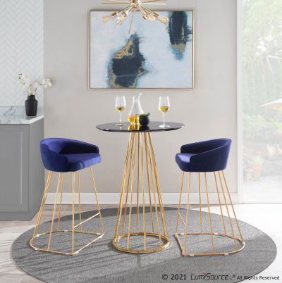 Canary Gold and Blue Velvet Contemporary Counter Stools (Set of 2)