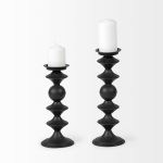 Candelero II Large Black Metal Grooved Table Candle Holder