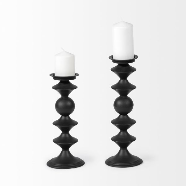 Candelero II Large Black Metal Grooved Table Candle Holder 3