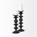 Candelero II Large Black Metal Grooved Table Candle Holder