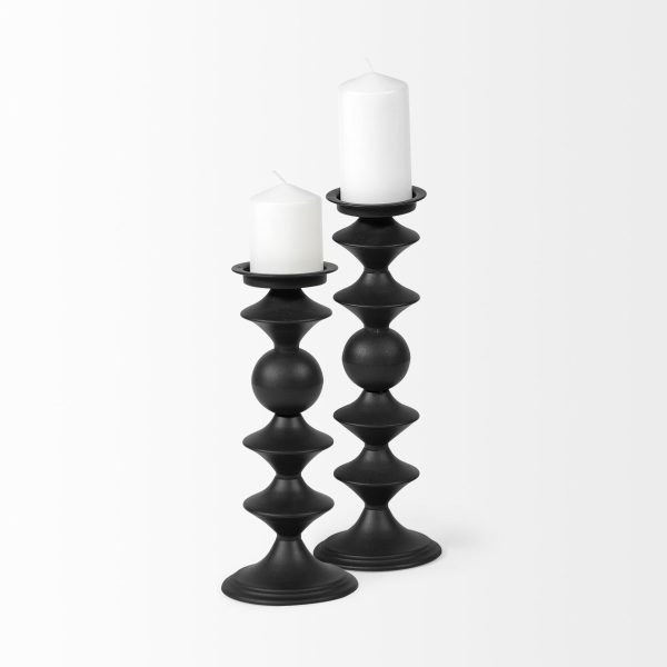 Candelero II Large Black Metal Grooved Table Candle Holder 4