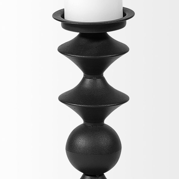 Candelero II Large Black Metal Grooved Table Candle Holder 5