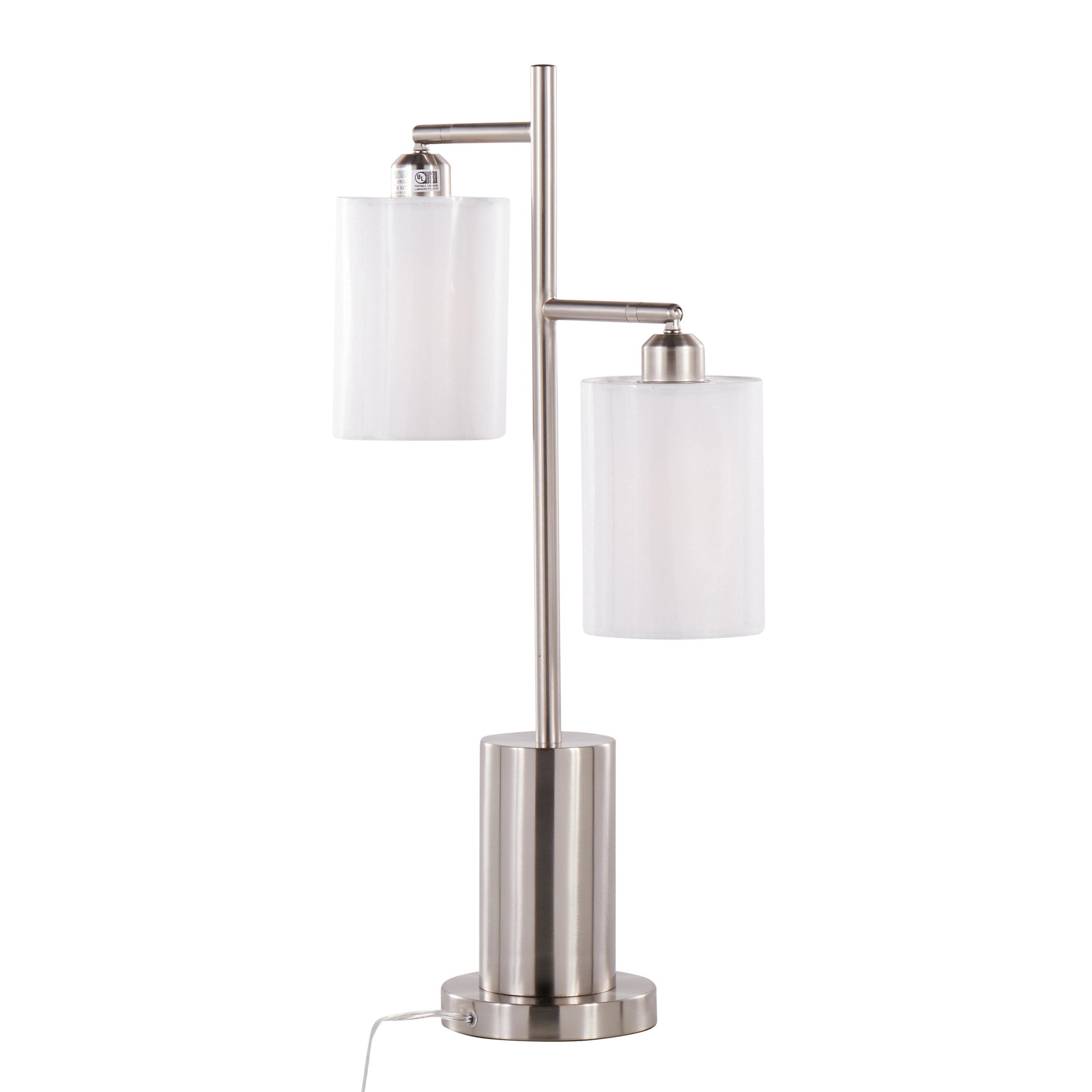 Cannes Contemporary Nickel Metal Table Lamp with White Shades 4 Cannes Contemporary Nickel Metal Table Lamp with White Shades - Image 4