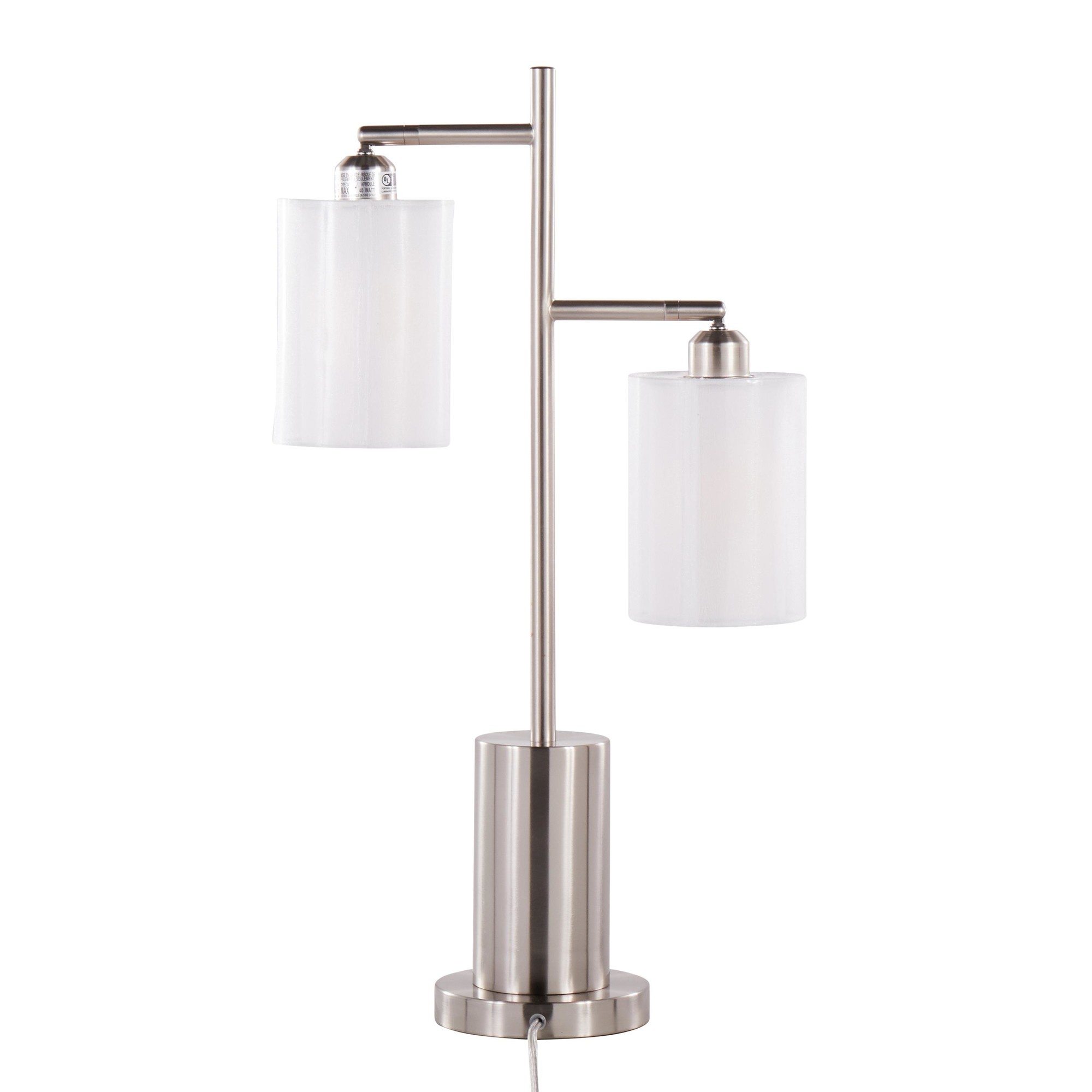 Cannes Contemporary Nickel Metal Table Lamp with White Shades 5 Cannes Contemporary Nickel Metal Table Lamp with White Shades - Image 5
