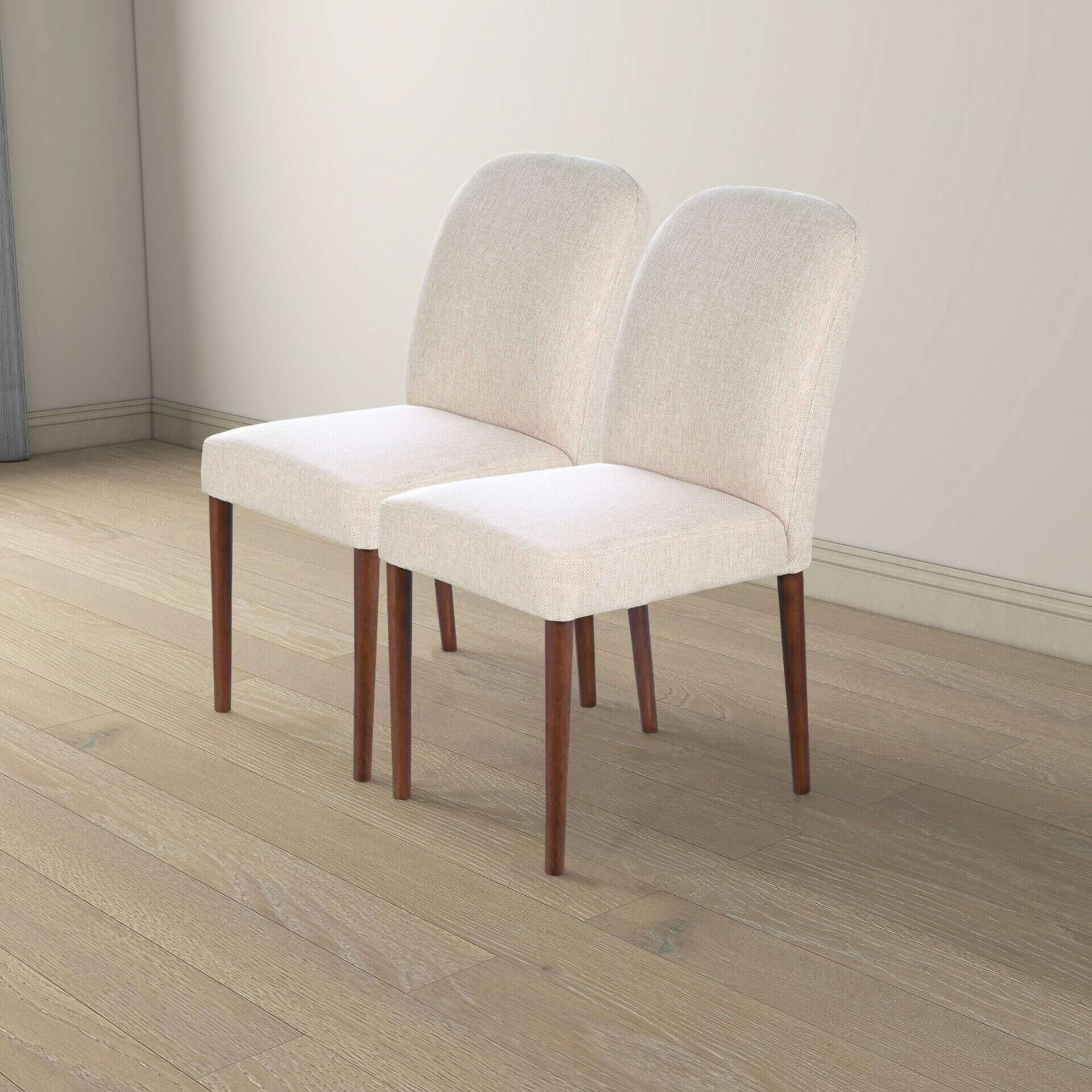 Beige Fabric Mid-Century Dining Chair with Wood Frame (Set of 2) 6 Beige Fabric Mid-Century Dining Chair with Wood Frame (Set of 2) - Image 6