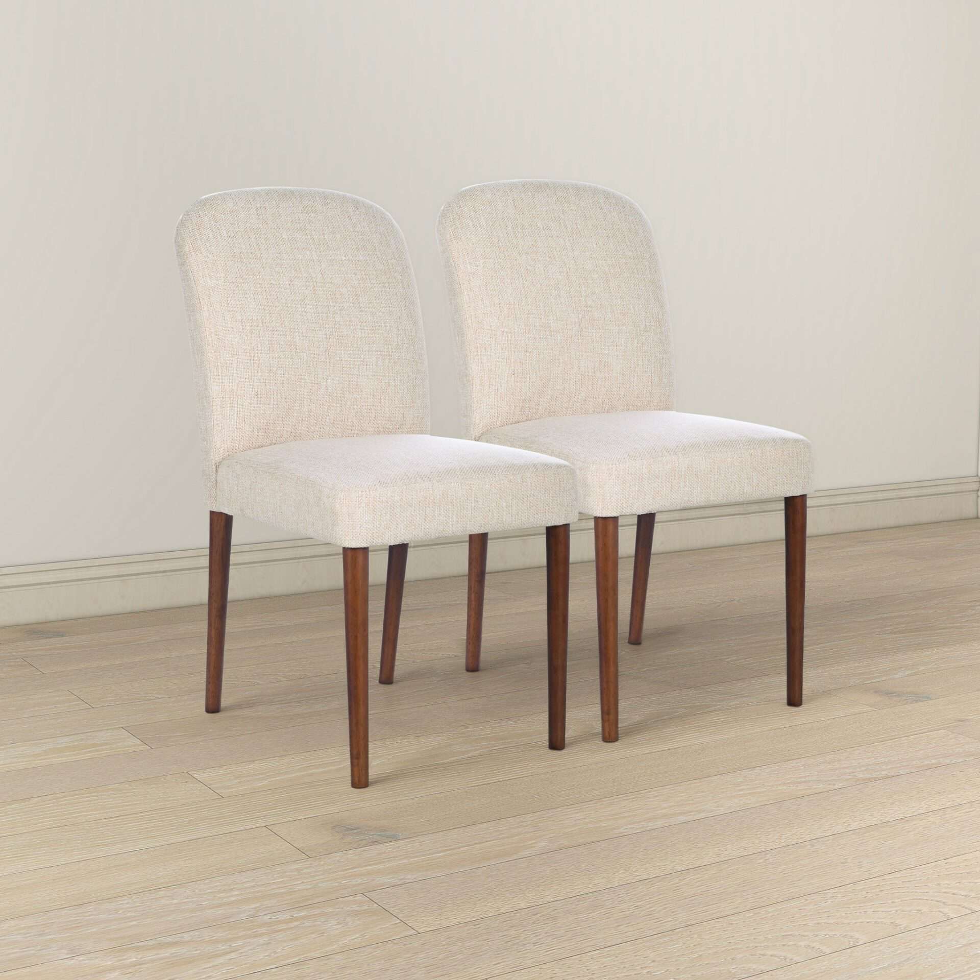 Beige Fabric Mid-Century Dining Chair with Wood Frame (Set of 2) 3 Beige Fabric Mid-Century Dining Chair with Wood Frame (Set of 2) - Image 3