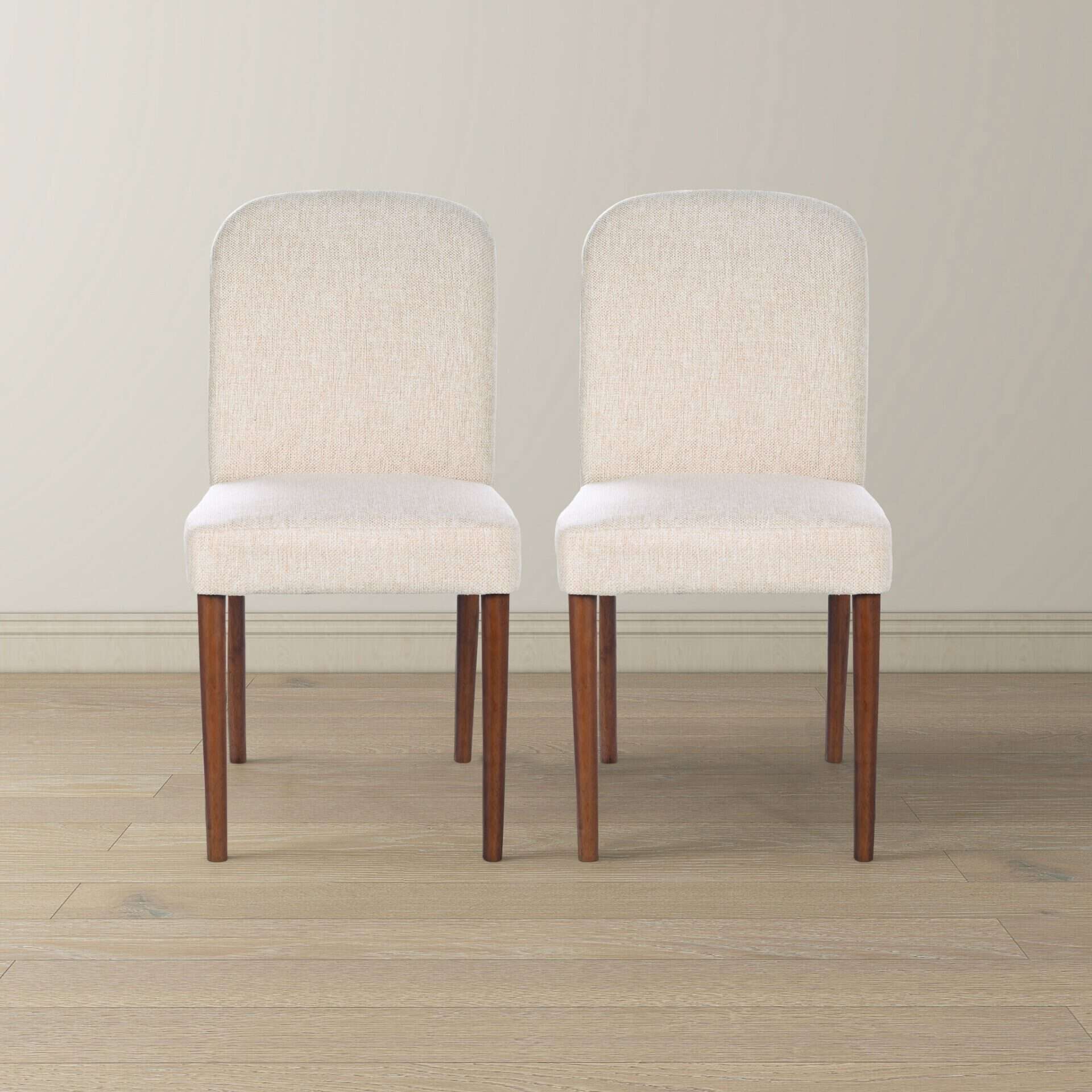Beige Fabric Mid-Century Dining Chair with Wood Frame (Set of 2) 2 Beige Fabric Mid-Century Dining Chair with Wood Frame (Set of 2) - Image 2