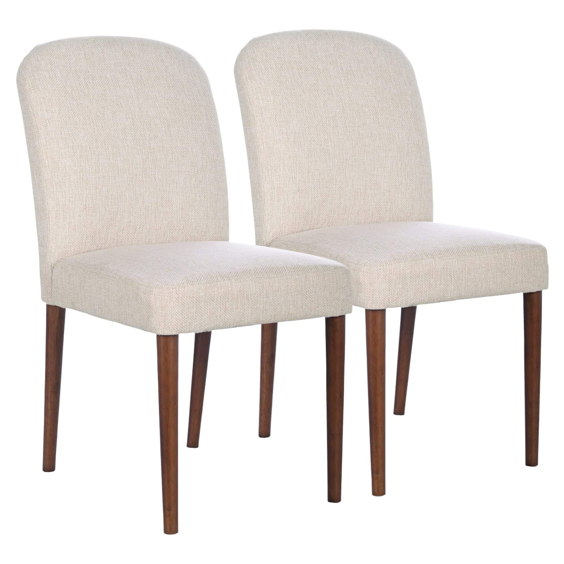 Beige Fabric Mid-Century Dining Chair with Wood Frame (Set of 2) 1 Beige Fabric Mid-Century Dining Chair with Wood Frame (Set of 2)
