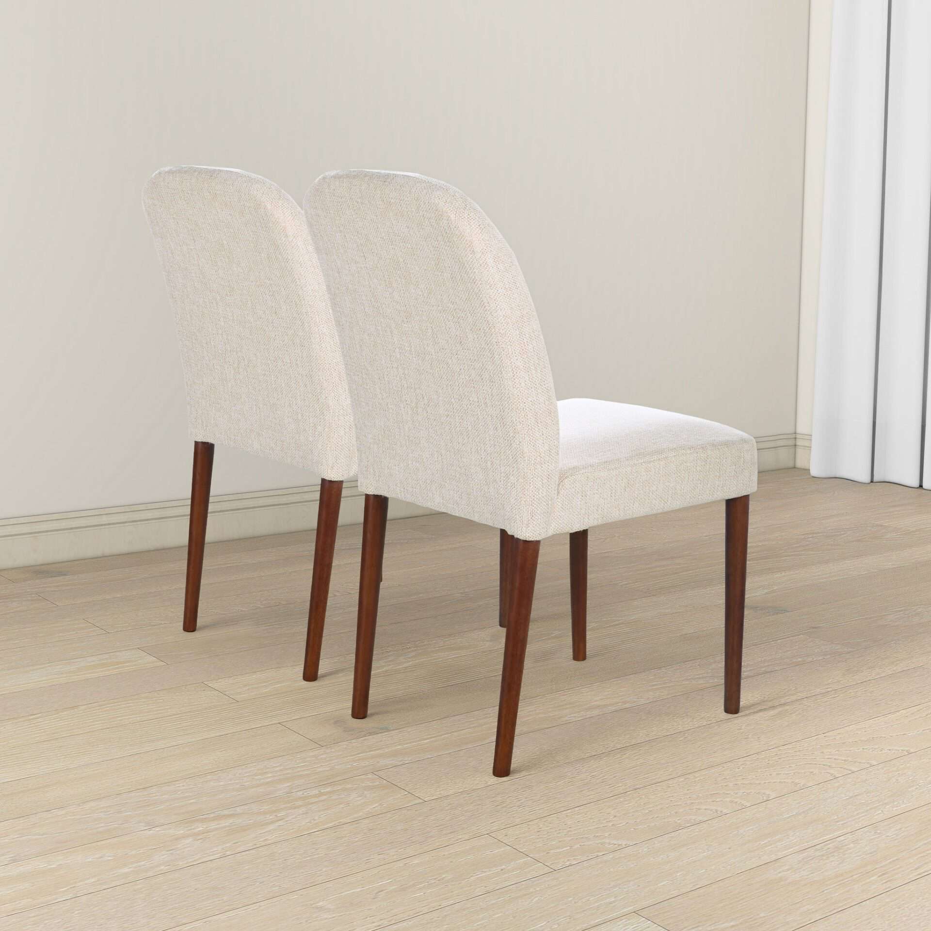 Beige Fabric Mid-Century Dining Chair with Wood Frame (Set of 2) 5 Beige Fabric Mid-Century Dining Chair with Wood Frame (Set of 2) - Image 5