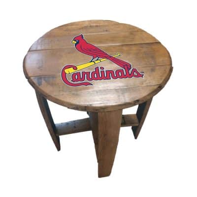 Cardinals Oak Whiskey Barrel End Table Officially Licensed MLB