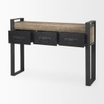 Carga 48L x 12W Black Metal Frame Brown Wooden Top Console Table W/Storage