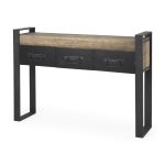 Carga 48L x 12W Black Metal Frame Brown Wooden Top Console Table W/Storage