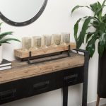 Carga 48L x 12W Black Metal Frame Brown Wooden Top Console Table W/Storage