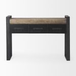 Carga 48L x 12W Black Metal Frame Brown Wooden Top Console Table W/Storage