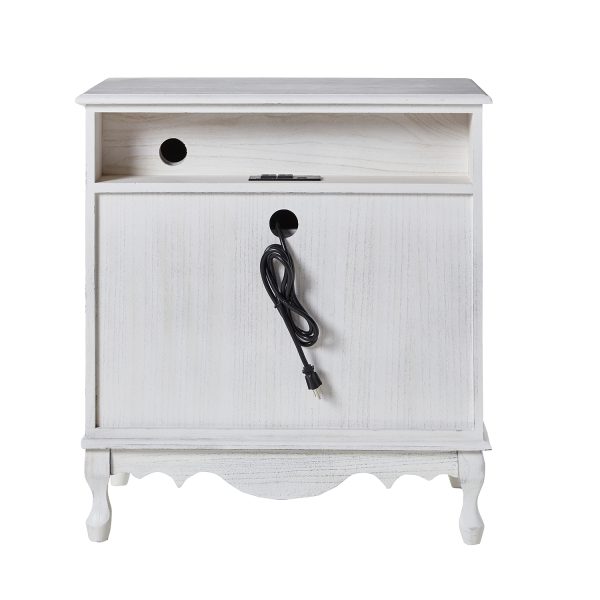 Carielle White Farmhouse Accent Chest with Power Strip 3