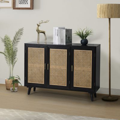 Carlo Black Rattan Door Accent Storage Cabinet
