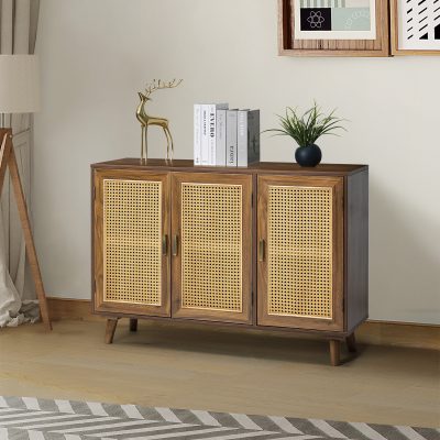 Carlo Espresso Rattan Door Accent Cabinet Storage Addition
