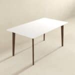 White Wood Rectangular Mid-Century Modern Dining Table