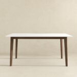 White Wood Rectangular Mid-Century Modern Dining Table