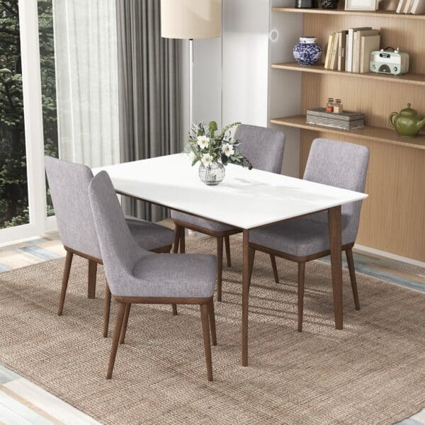 White Wood Rectangular Mid-Century Modern Dining Table