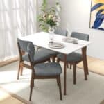 White Wood Mid-Century Modern Rectangular Dining Table for 2-6