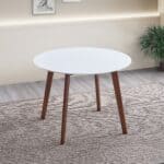 White Solid Wood Round Dining Table with Mid Century Design 8 White Solid Wood Round Dining Table with Mid Century Design