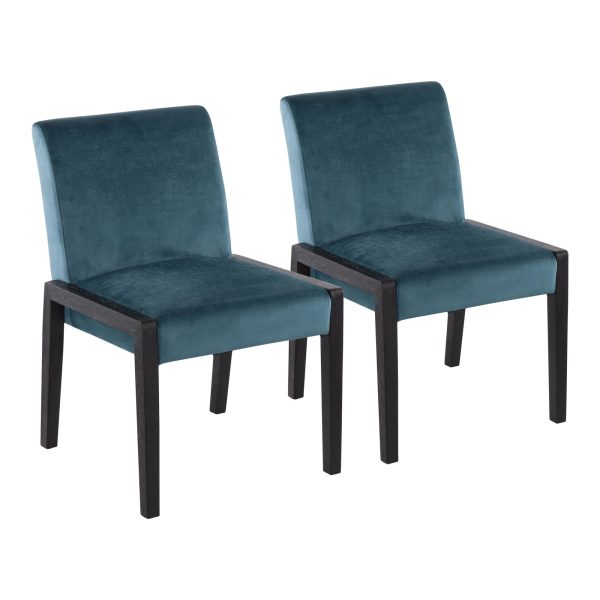 Carmen Black Wood Crushed Teal Velvet Contemporary Chair Set of 2 1