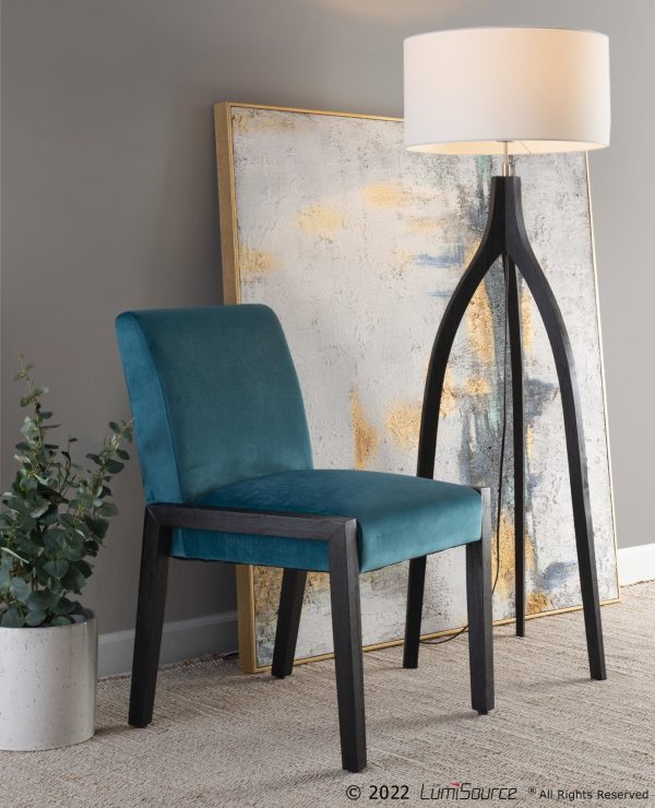Carmen Black Wood Crushed Teal Velvet Contemporary Chair Set of 2