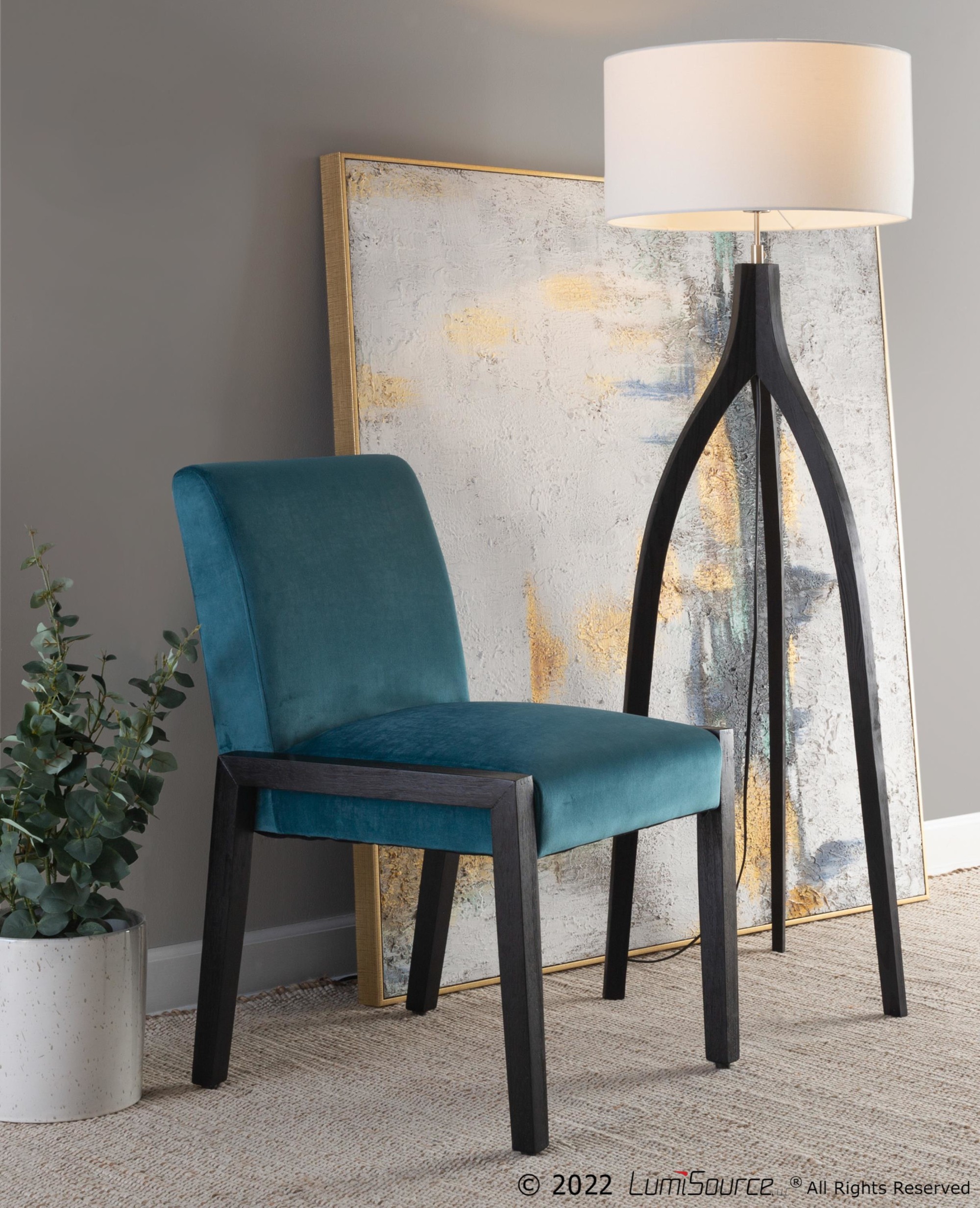 Carmen Black Wood Crushed Teal Velvet Contemporary Chair (Set of 2) 1 Carmen Black Wood Crushed Teal Velvet Contemporary Chair (Set of 2)