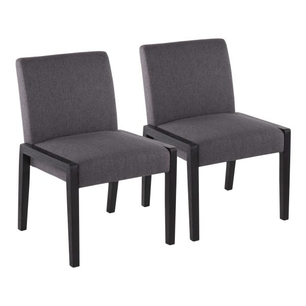 Carmen Black Wood Grey Fabric Contemporary Chairs Set of 2 1