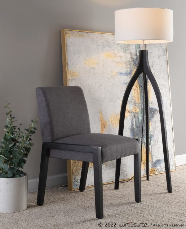 Carmen Black Wood Grey Fabric Contemporary Chairs Set of 2