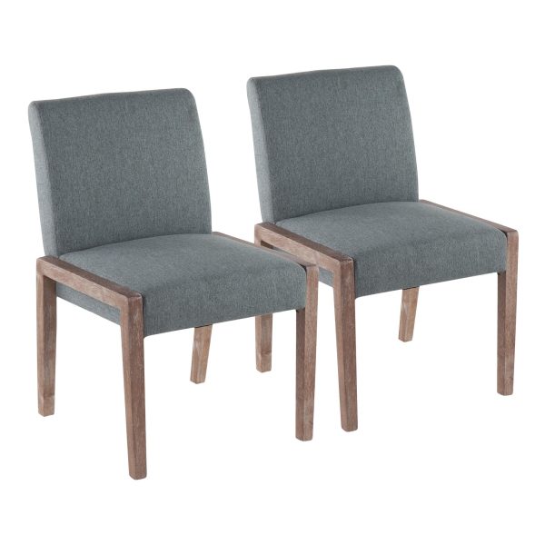 Carmen Contemporary White Washed Wood and Teal Chairs Set of 2 1