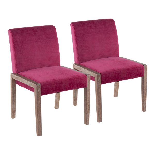 Carmen White Washed Wood Hot Pink Velvet Contemporary Chairs Set of 2 1
