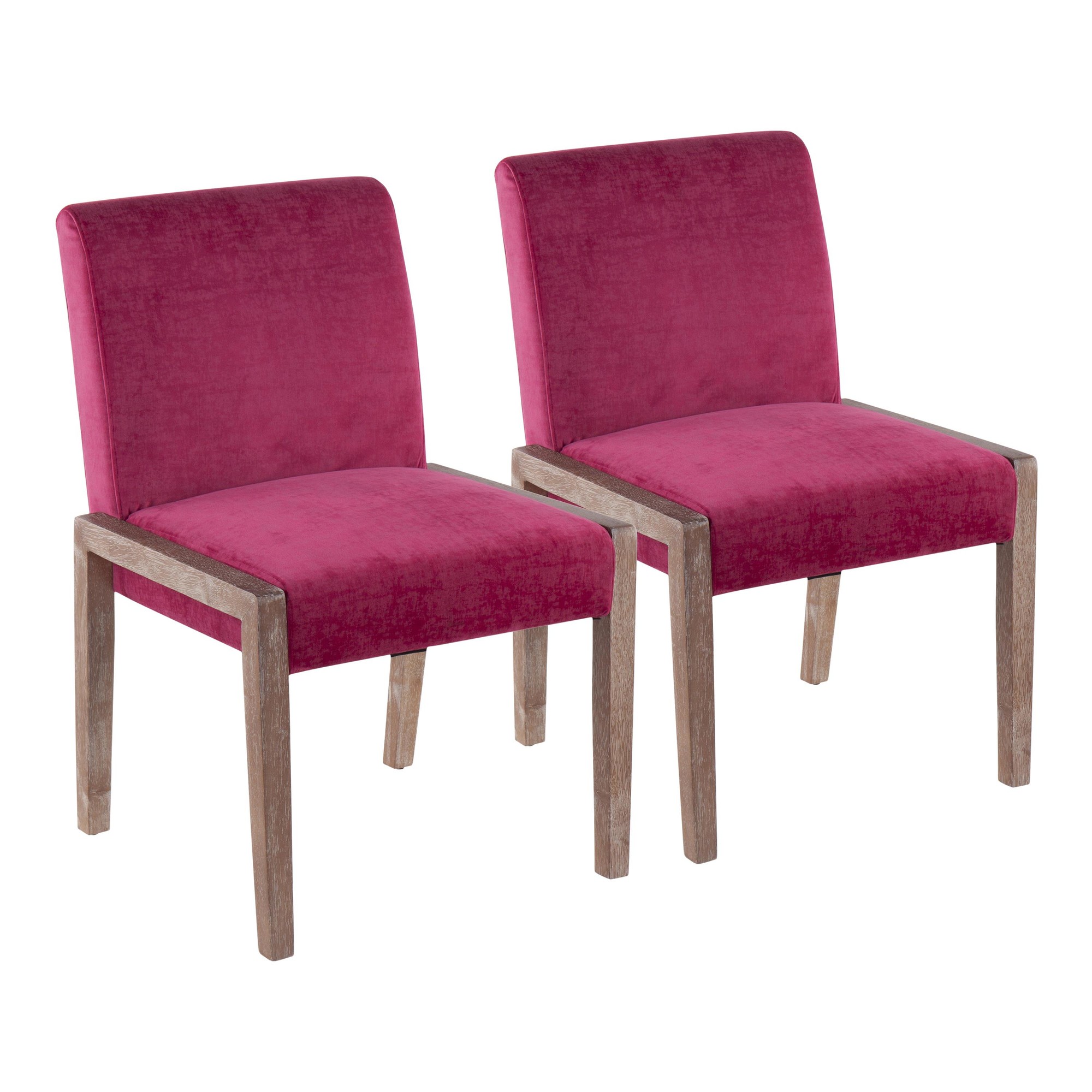 Carmen White Washed Wood Hot Pink Velvet Contemporary Chairs (Set of 2) 2 Carmen White Washed Wood Hot Pink Velvet Contemporary Chairs (Set of 2) - Image 2