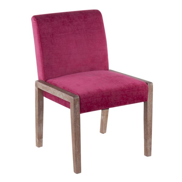 Carmen White Washed Wood Hot Pink Velvet Contemporary Chairs Set of 2 2