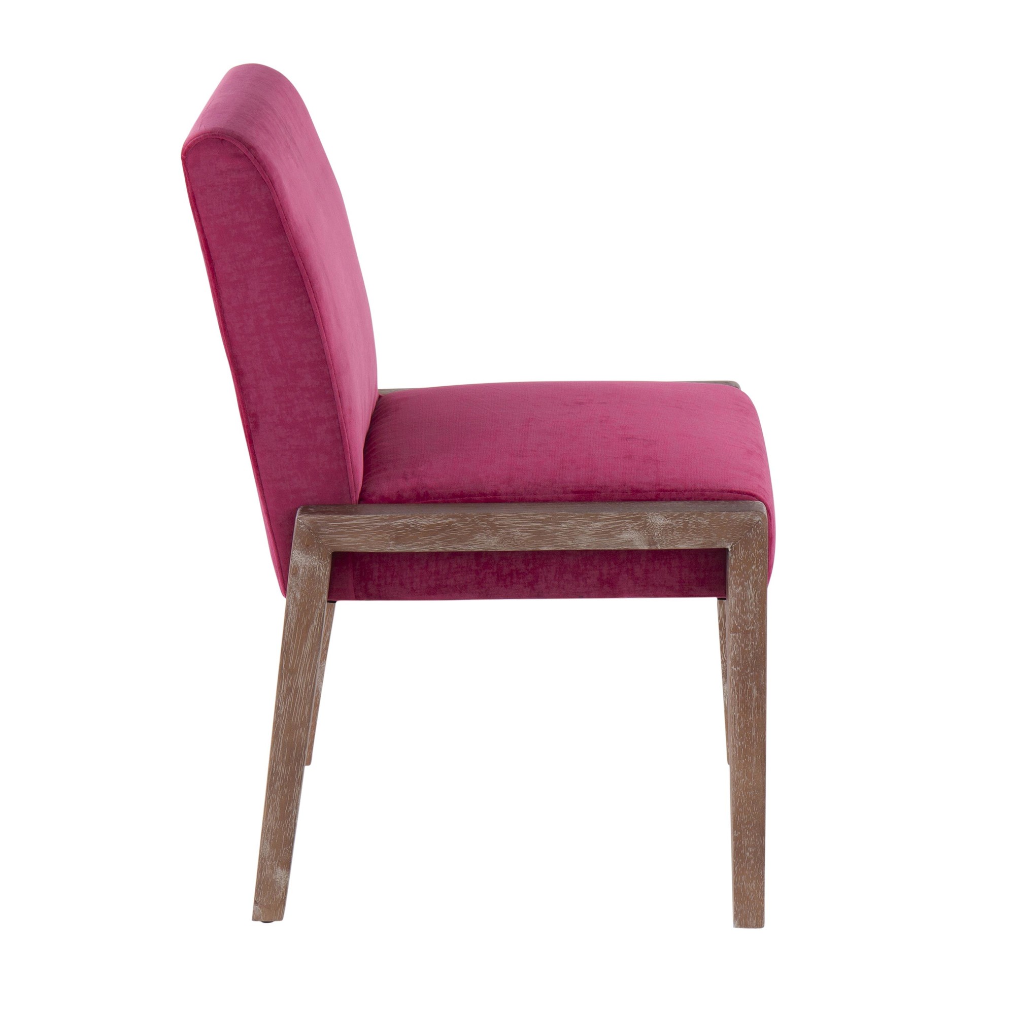 Carmen White Washed Wood Hot Pink Velvet Contemporary Chairs (Set of 2) 4 Carmen White Washed Wood Hot Pink Velvet Contemporary Chairs (Set of 2) - Image 4