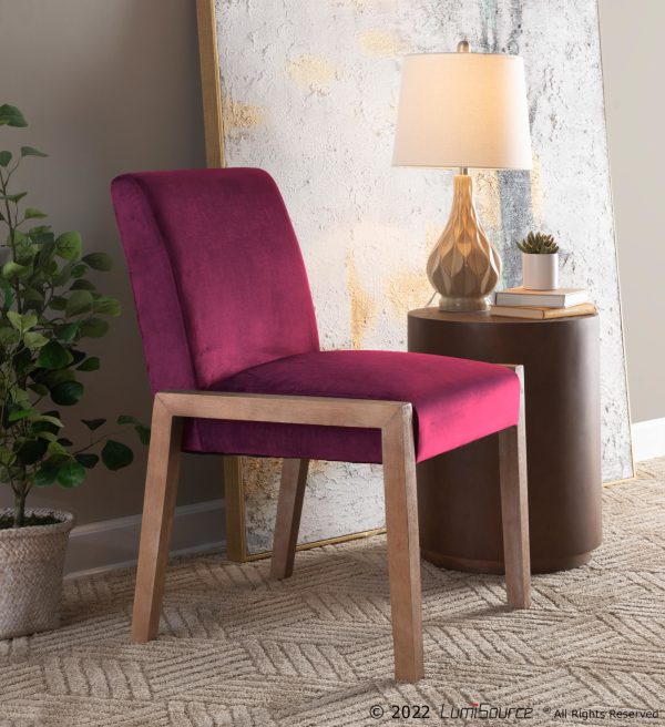 Carmen White Washed Wood Hot Pink Velvet Contemporary Chairs Set of 2