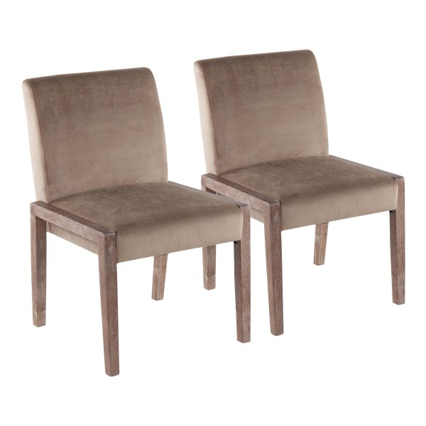 Carmen White Washed Wood Light Brown Velvet Contemporary Chairs Set of 2 1