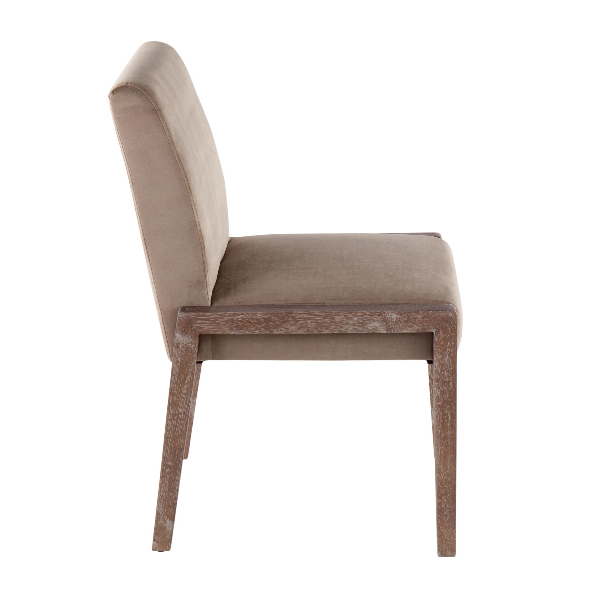 Carmen White Washed Wood Light Brown Velvet Contemporary Chairs (Set of 2) 4 Carmen White Washed Wood Light Brown Velvet Contemporary Chairs (Set of 2) - Image 4