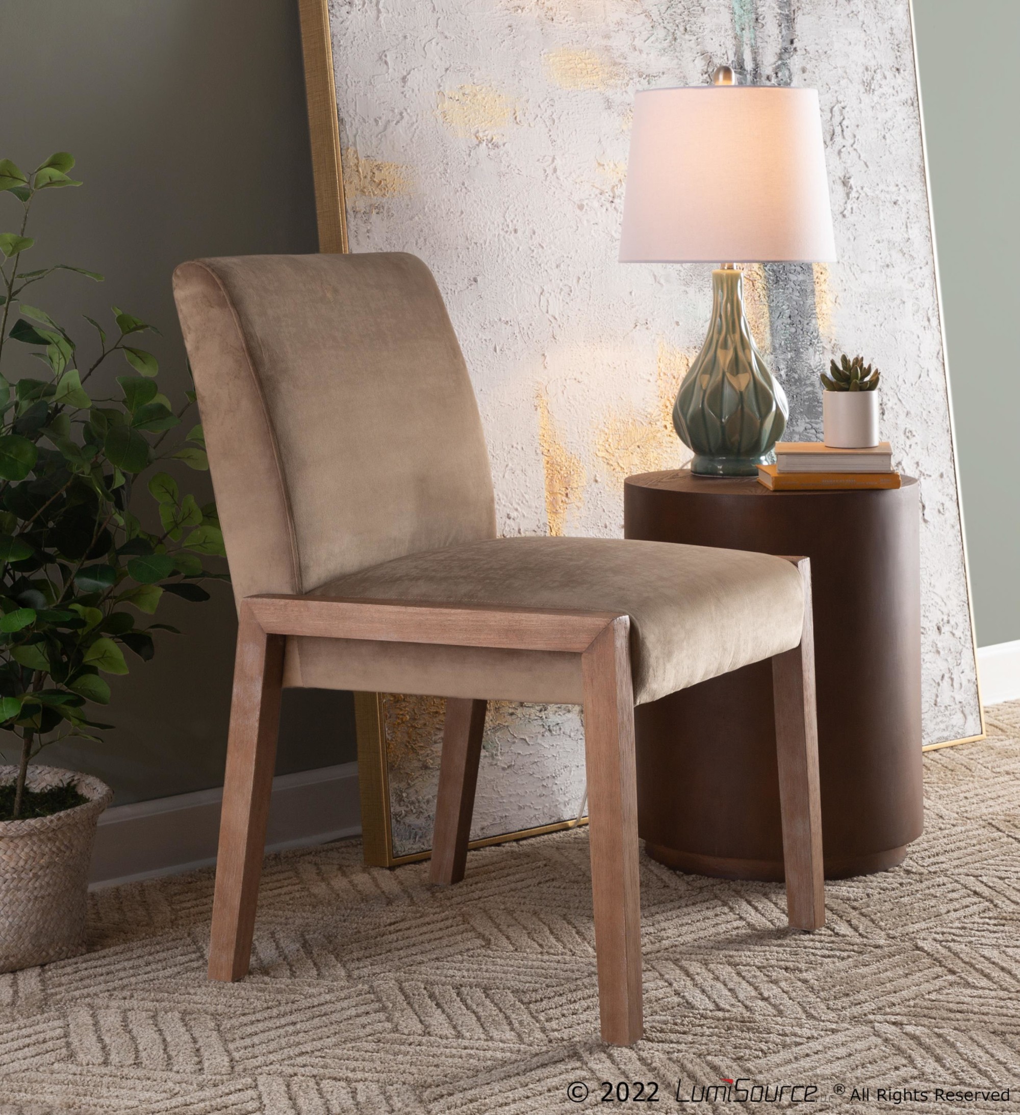 Carmen White Washed Wood Light Brown Velvet Contemporary Chairs (Set of 2) 1 Carmen White Washed Wood Light Brown Velvet Contemporary Chairs (Set of 2)