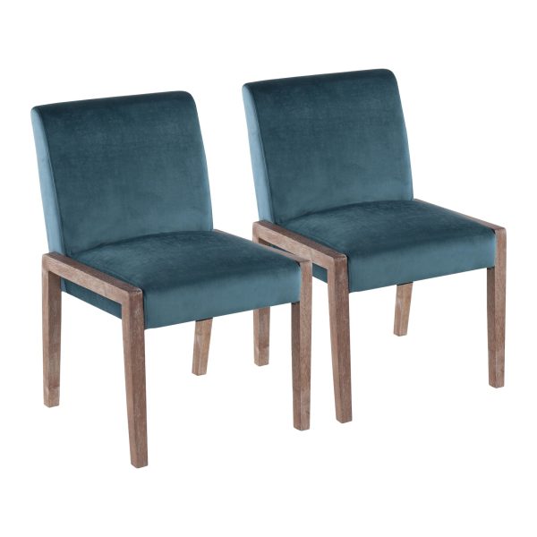 Carmen White Wood Crushed Teal Velvet Contemporary Chairs Set of 2 1