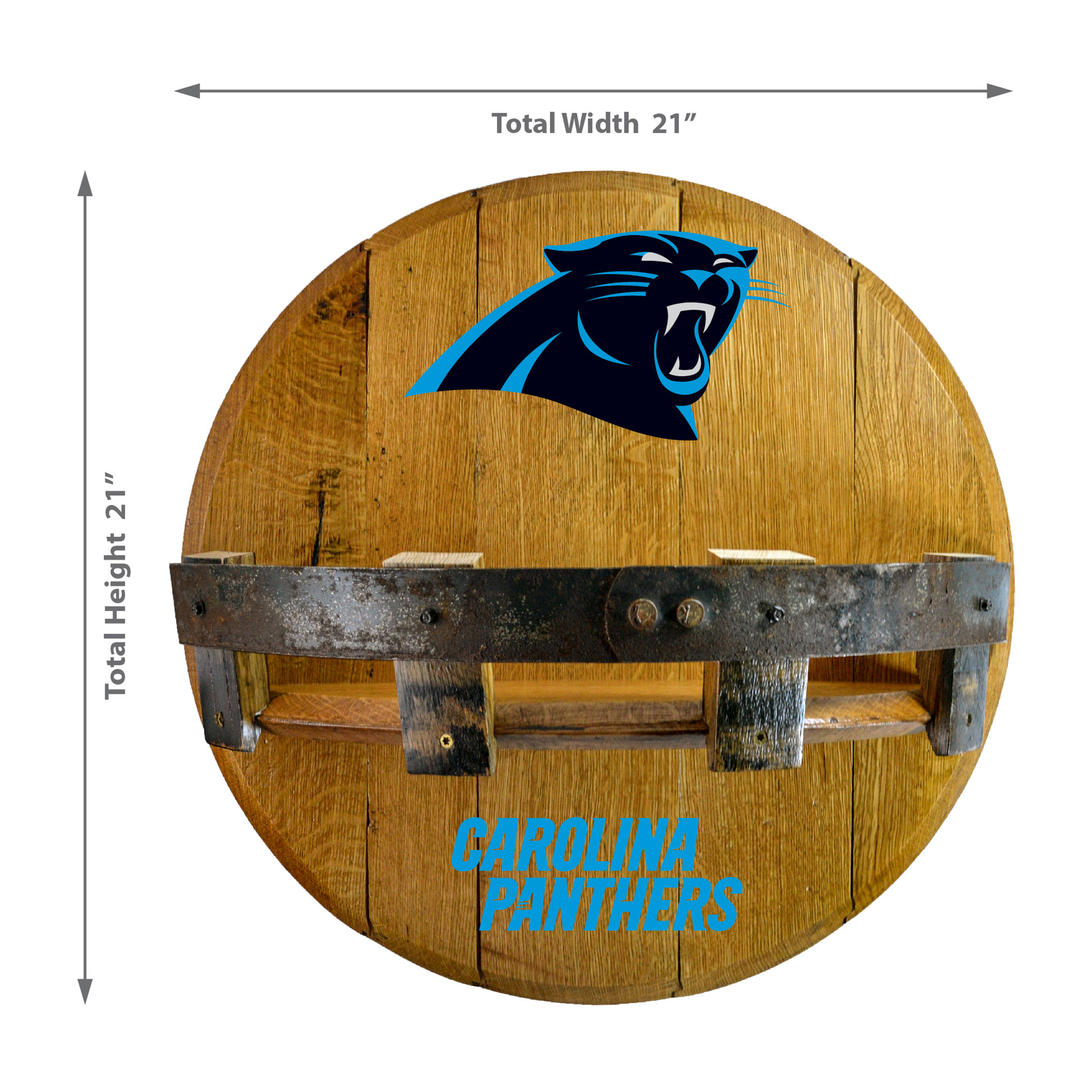Carolina Panthers Authentic Oak Whiskey Barrel Bar Shelf 2 Carolina Panthers Authentic Oak Whiskey Barrel Bar Shelf - Image 2