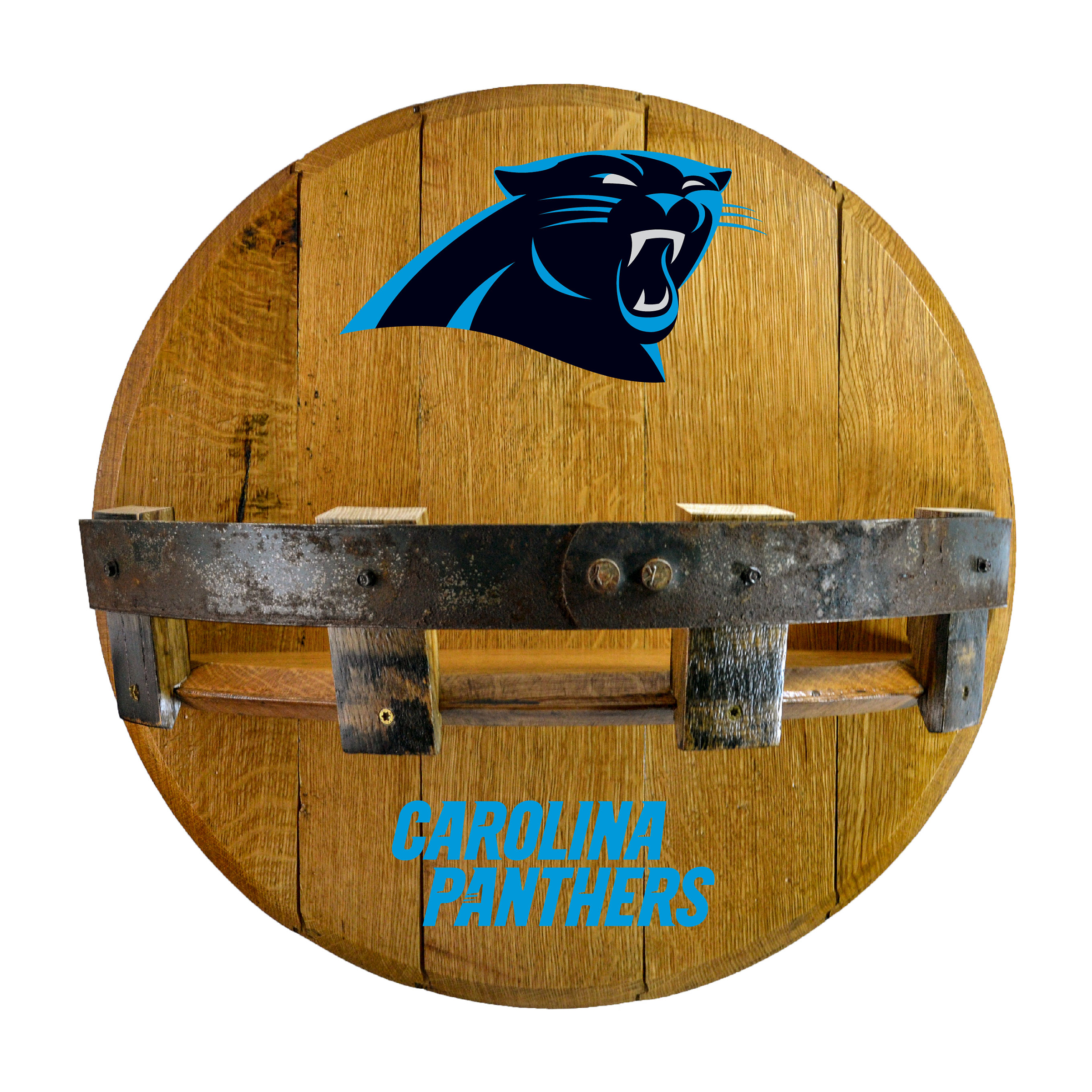 Carolina Panthers Authentic Oak Whiskey Barrel Bar Shelf 3 Carolina Panthers Authentic Oak Whiskey Barrel Bar Shelf - Image 3
