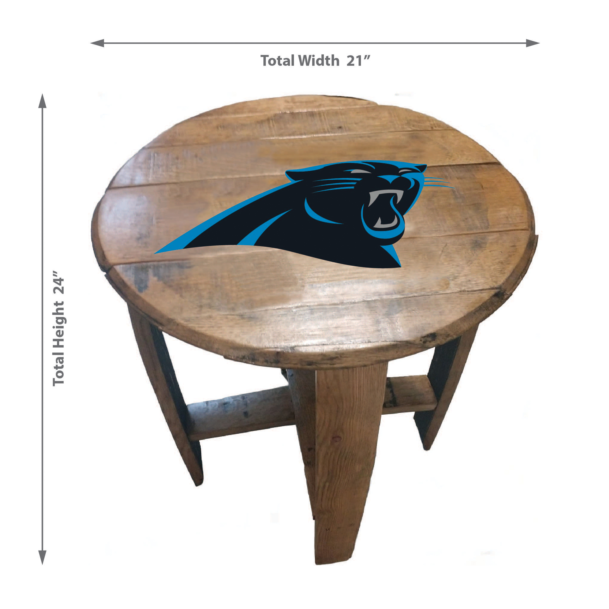 Carolina Panthers NFL Oak Whiskey Barrel Side Table 2 Carolina Panthers NFL Oak Whiskey Barrel Side Table - Image 2