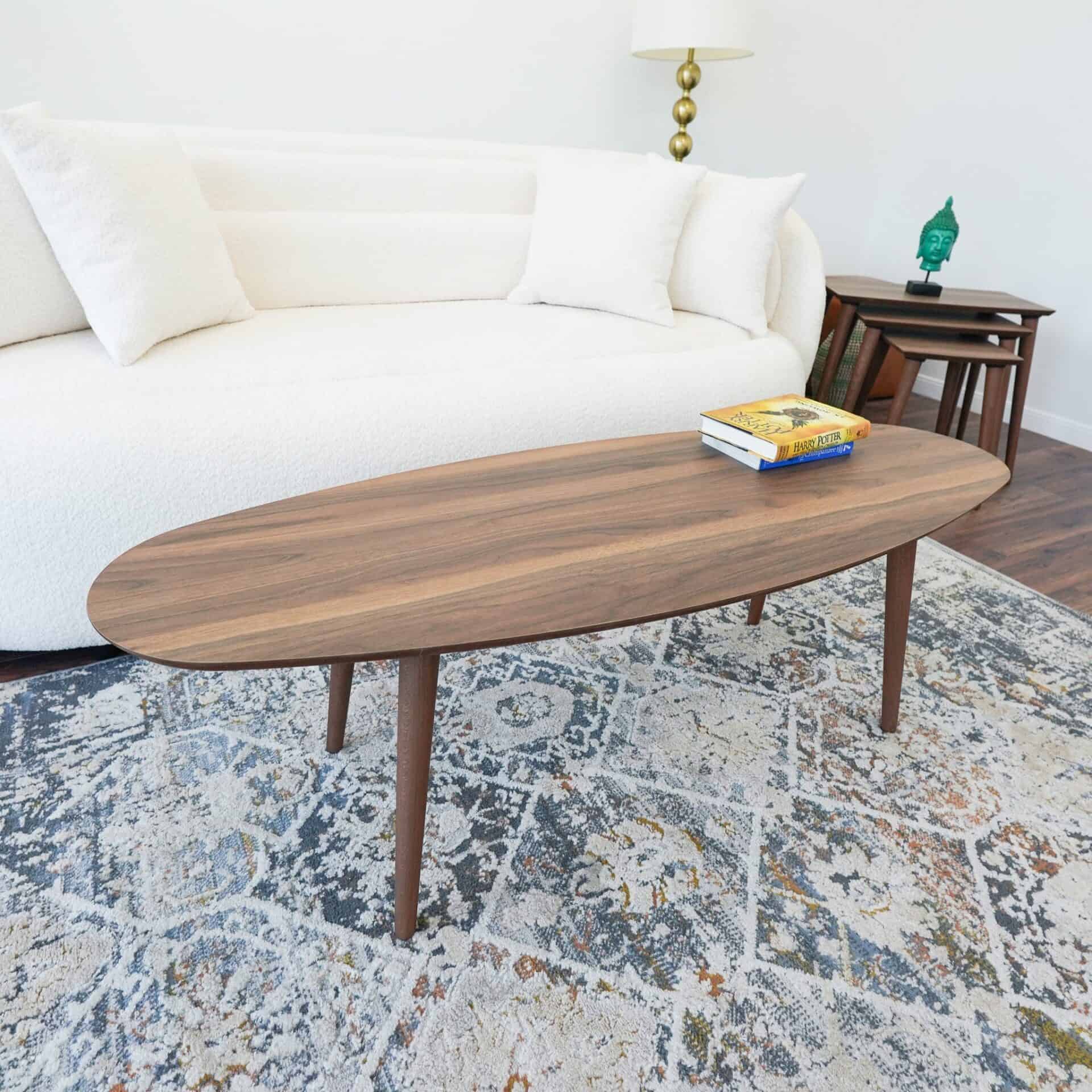 Brown Wood Mid-Century Modern Oval Center Table 6 Brown Wood Mid-Century Modern Oval Center Table - Image 6