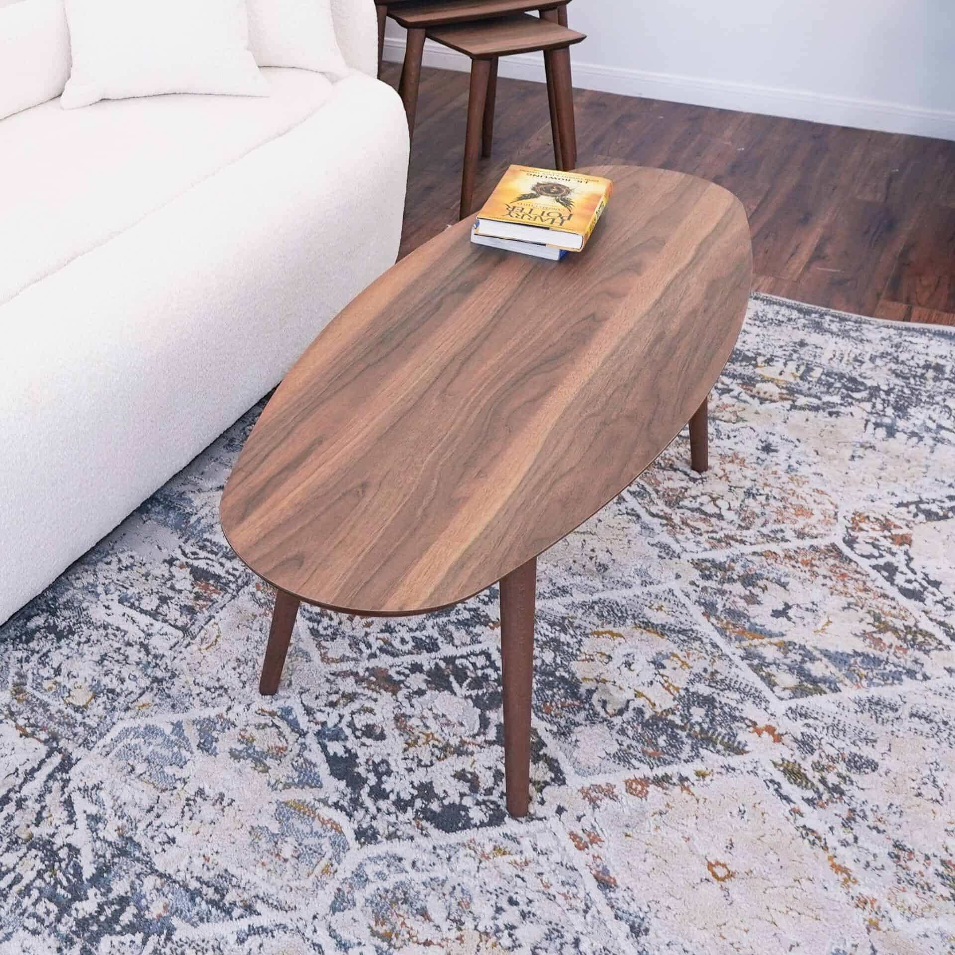 Brown Wood Mid-Century Modern Oval Center Table 7 Brown Wood Mid-Century Modern Oval Center Table - Image 7