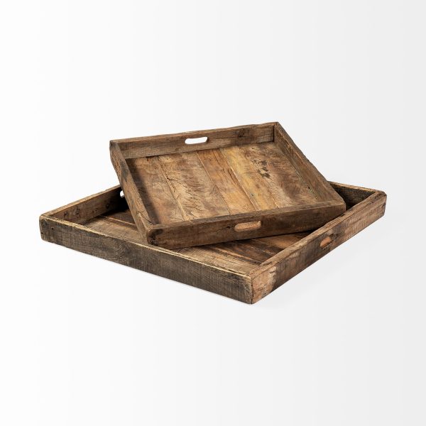 Carson Large 30L x 30W Brown Reclaimed Wood Tray 4